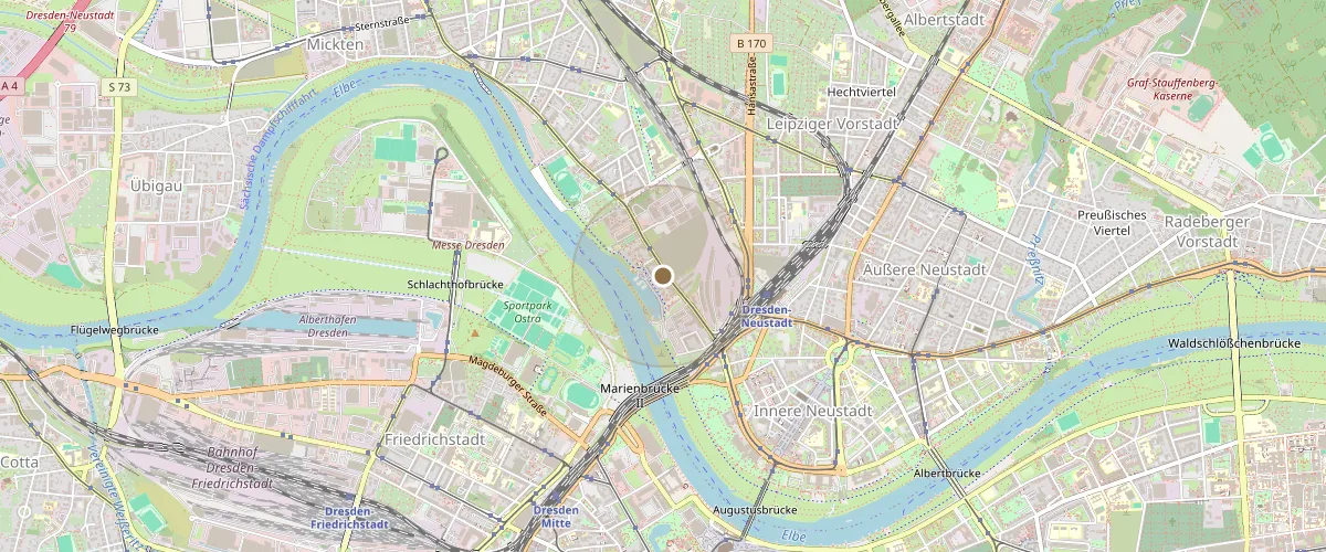 Übersichtskarte der Lage von Gleam Homes: ruhig am Nordufer der Elbe in Dresden, Leipziger Vorstadt und Neustadt